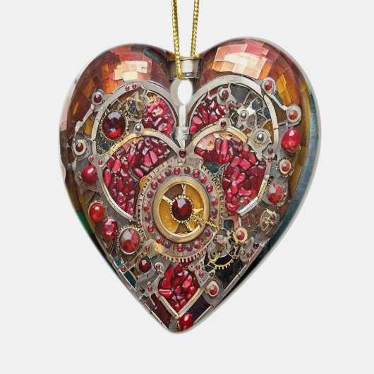 Ruby Granaatappel Hart Steampunk-serie Keramisch Ornament (Links)