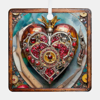 Ruby Granaatappel Hart Steampunk Serie Metalen Ornament