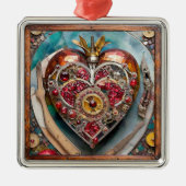 Ruby Granaatappel Hart Steampunk-serie Metalen Ornament (Voorkant)