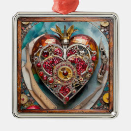 Ruby Granaatappel Hart Steampunk Serie Metalen Ornament