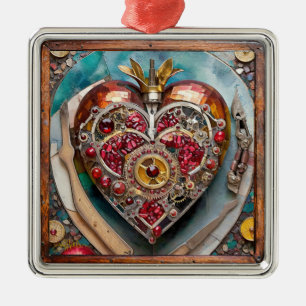 Ruby Granaatappel Hart Steampunk-serie Metalen Ornament