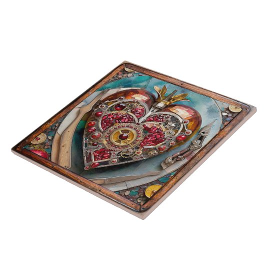 Ruby Granaatappel Hart Steampunk-serie Tegeltje (Zijkant)