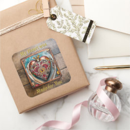 Ruby Granaatappel Hart Steampunk Serie Vierkante Sticker