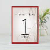Ruby Heart 40th Jubileum Table Number Kaart (Staand voorkant)