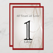 Ruby Heart 40th Jubileum Table Number Kaart (Voorkant / Achterkant)