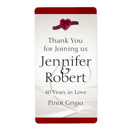 Ruby Heart 40th Jubileum Wijnlabel Etiket (Voorkant)