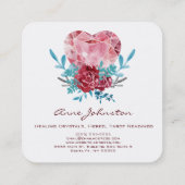 Ruby Heart Boho Floral Waterverf Vierkante Visitekaartje (Achterkant)