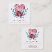 Ruby Heart Boho Floral Waterverf Vierkante Visitekaartje (Voorkant / Achterkant)