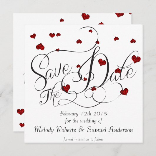 Ruby Heart Confetti Save the Date (Voorkant / Achterkant)