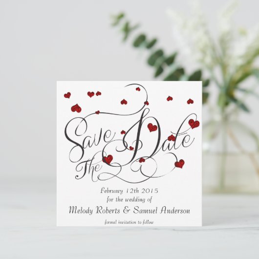 Ruby Heart Confetti Save the Date (Staand voorkant)