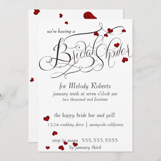 Ruby Heart Confetti Vrijgezellenfeest Kaart (Voorkant / Achterkant)