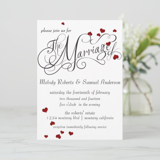 Ruby Heart Confetti Wedding Invitation Kaart (Staand voorkant)