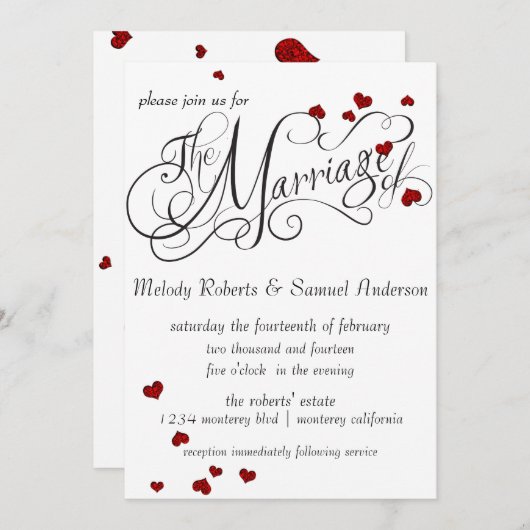 Ruby Heart Confetti Wedding Invitation Kaart (Voorkant / Achterkant)