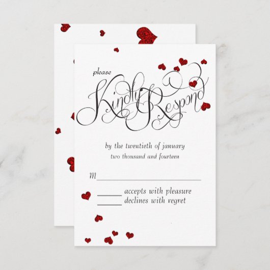 Ruby Heart Confetti Wedding RSVP (Voorkant / Achterkant)