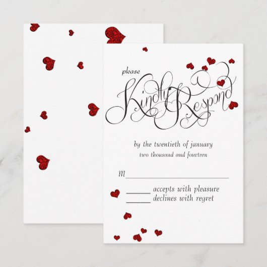 Ruby Heart Confetti Wedding RSVP Kaartje (Voorkant / Achterkant)