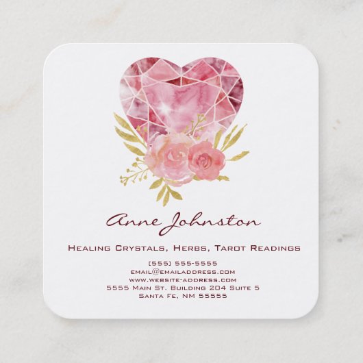 Ruby Heart en Flowers Square Visitekaartje (Achterkant)