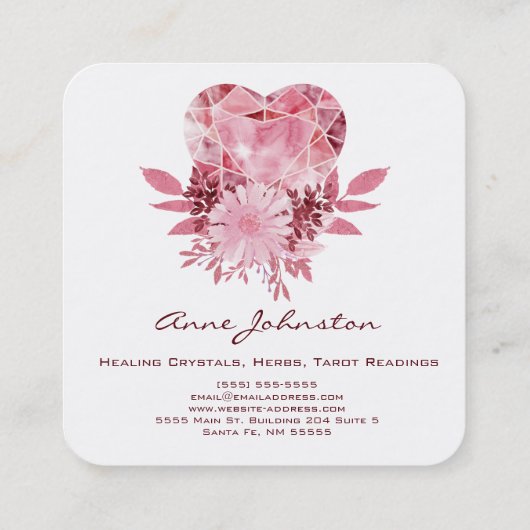 Ruby Heart en Flowers Square Visitekaartje (Achterkant)