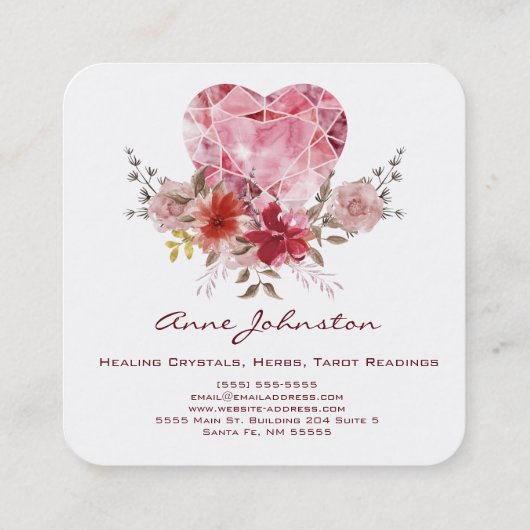 Ruby Heart en Flowers Square Visitekaartje (Achterkant)