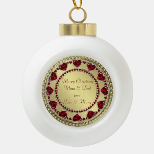 Ruby Heart Gold-keramisch Ornament (Voorkant)