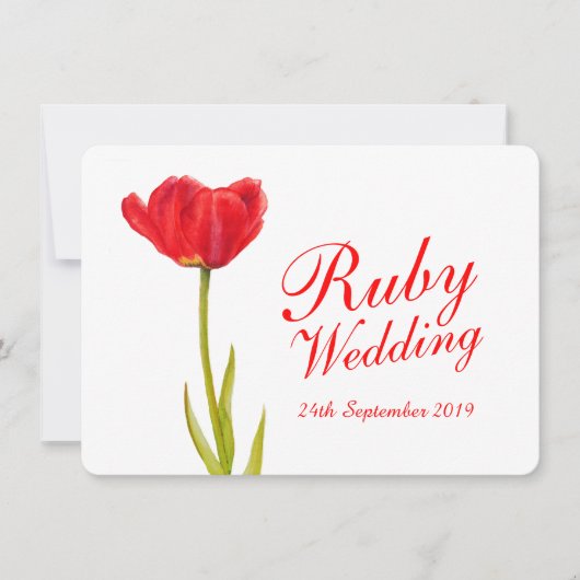 Ruby huwelijksfeest rode tulp kunst 40ste uitnodig kaart (Voorkant)