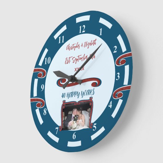 Ruby jubileum 40 jaar voeg namen foto blauw grote klok (Hoek)