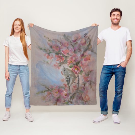 Ruby Kinglet Bird Fleece Deken (In situ)