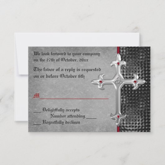Ruby Medieval Celtic Cross RSVP Card (Voorkant)