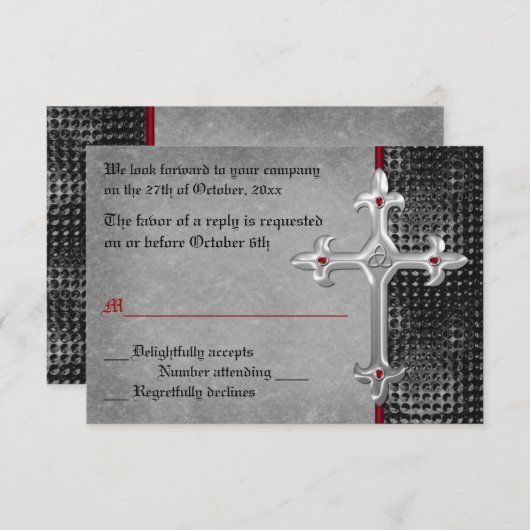 Ruby Medieval Celtic Cross RSVP Card (Voorkant / Achterkant)