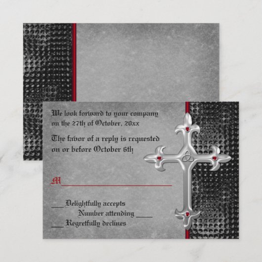 Ruby Medieval Celtic Cross RSVP Card Kaartje (Voorkant / Achterkant)
