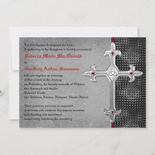 Ruby Medieval Celtic Cross Wedding Invitation Kaart (Voorkant)