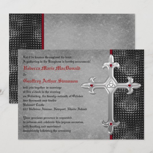 Ruby Medieval Celtic Cross Wedding Invitation Kaart (Voorkant / Achterkant)