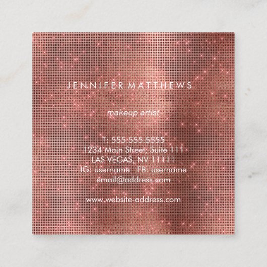 Ruby Metallic Sparkle Beaukle Stylist Vierkante Visitekaartje (Achterkant)