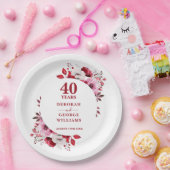 Ruby Modern Floral 40ste bruiloft Jubileum Papieren Bordje (Feest)