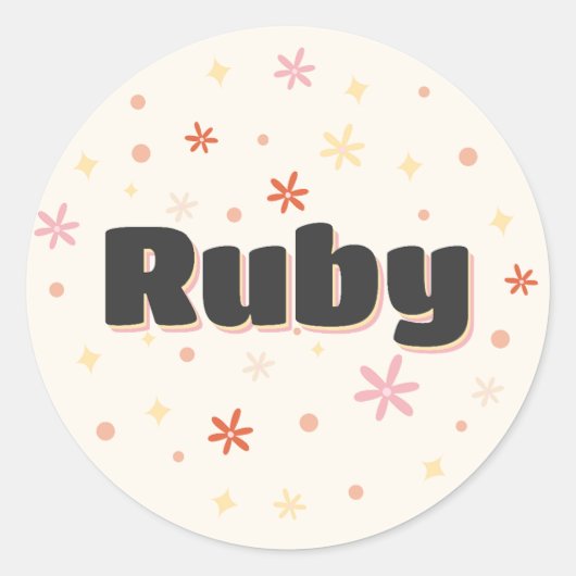 Ruby naam schattig ontwerp ronde sticker (Voorkant)