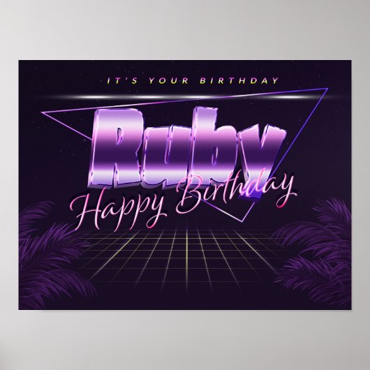 Ruby Naam Voornaam lila retro Poster Verjaardag (Voorkant)