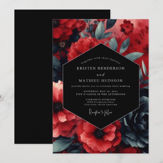 Ruby Nocturne Bloom Bruiloft Kaart (Voorkant / Achterkant)