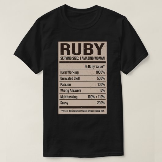 Ruby Nutrition Facts Name Nickname Alias Titel Fri T-shirt (Design voorkant)