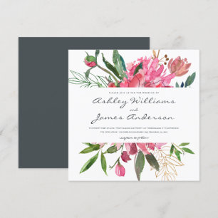 Ruby Peony Floral Wedding Invitation   Vierkant Kaart