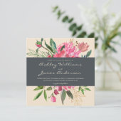 Ruby Peony Floral Wedding Invitation | Vierkant Kaart (Staand voorkant)