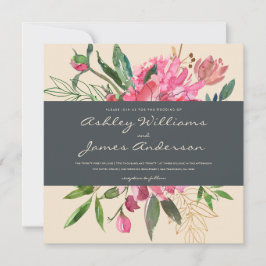 Ruby Peony Floral Wedding Invitation | Vierkant Kaart