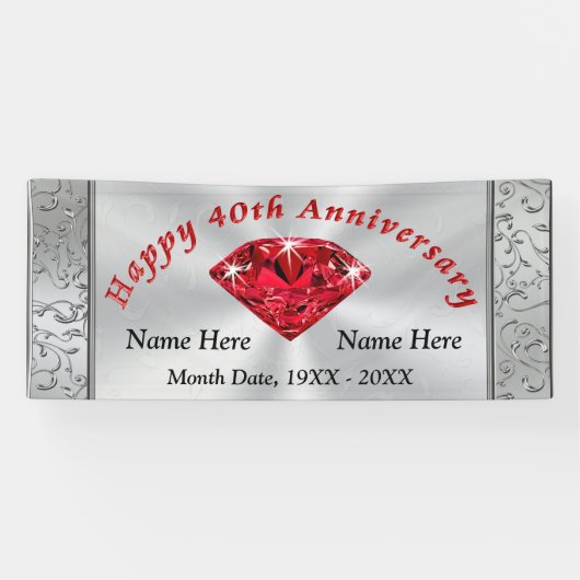 Ruby Personalized 40th Wedding Jubileum Banner (Horizontaal)