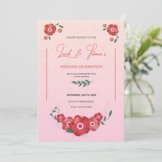 Ruby Petals van Romance Symphonie Bruiloft Kaart (Staand voorkant)