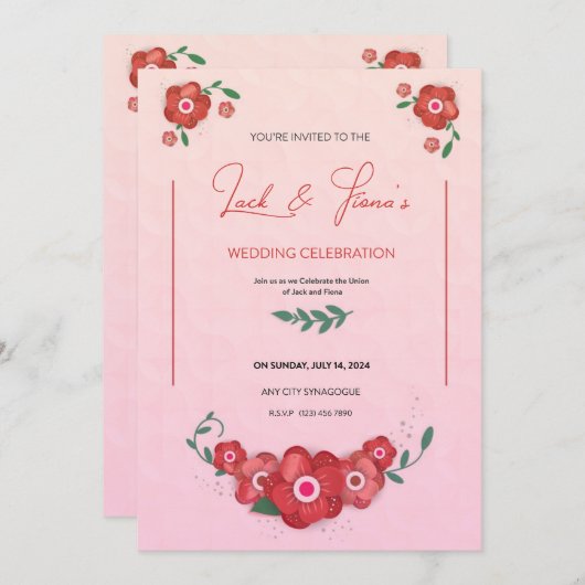 Ruby Petals van Romance Symphonie Bruiloft Kaart (Voorkant / Achterkant)