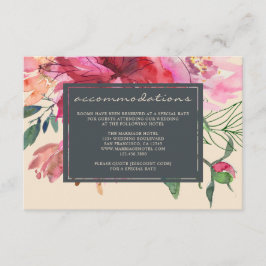Ruby Pink Peony Botanical Ivory Wedding Informatiekaartje