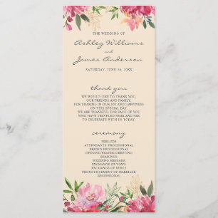 Ruby Pink Peony Botanical Ivory Wedding Programmakaart