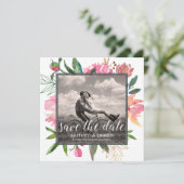 Ruby Pink Peony Botanical Photo Save the Date Kaart (Staand voorkant)