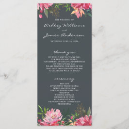 Ruby Pink Peony Botanical Wedding Programmakaart