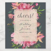 Ruby Pink Peony Floral Botanical Cheers Weddenscha Wijn Etiket (Enkel label)