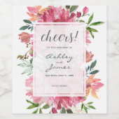 Ruby Pink Peony Floral Botanical Cheers Weddenscha Wijn Etiket (Enkel label)