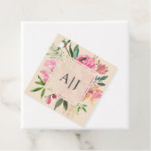 Ruby Pink Peony Floral Botanical Ivory Wedding Bedankjes Labels (In situ)